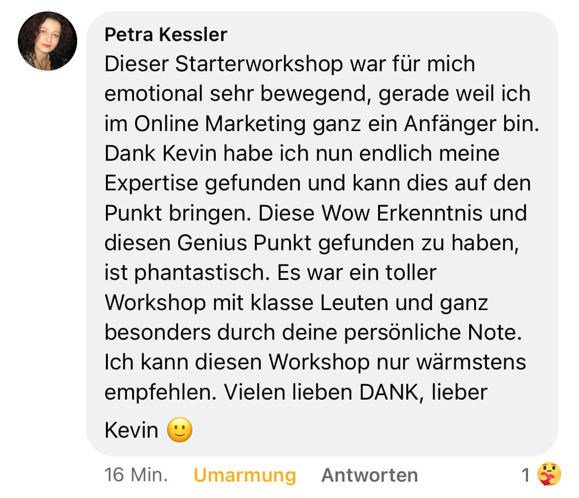 Monika Stolina FB Comment zum STARTER Workshop vom 10.09.2022