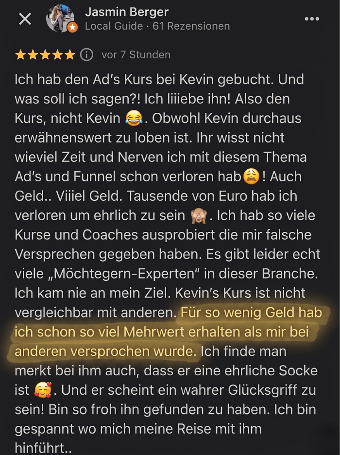 Google Rezension von Jasmin Berger